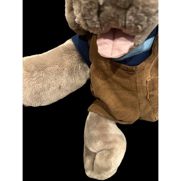 Ganz Vintage 1981 Wrinkles Plush Dog Hand Puppet Tan Pup Brown Corduroy Overalls - Picture 4 of 9